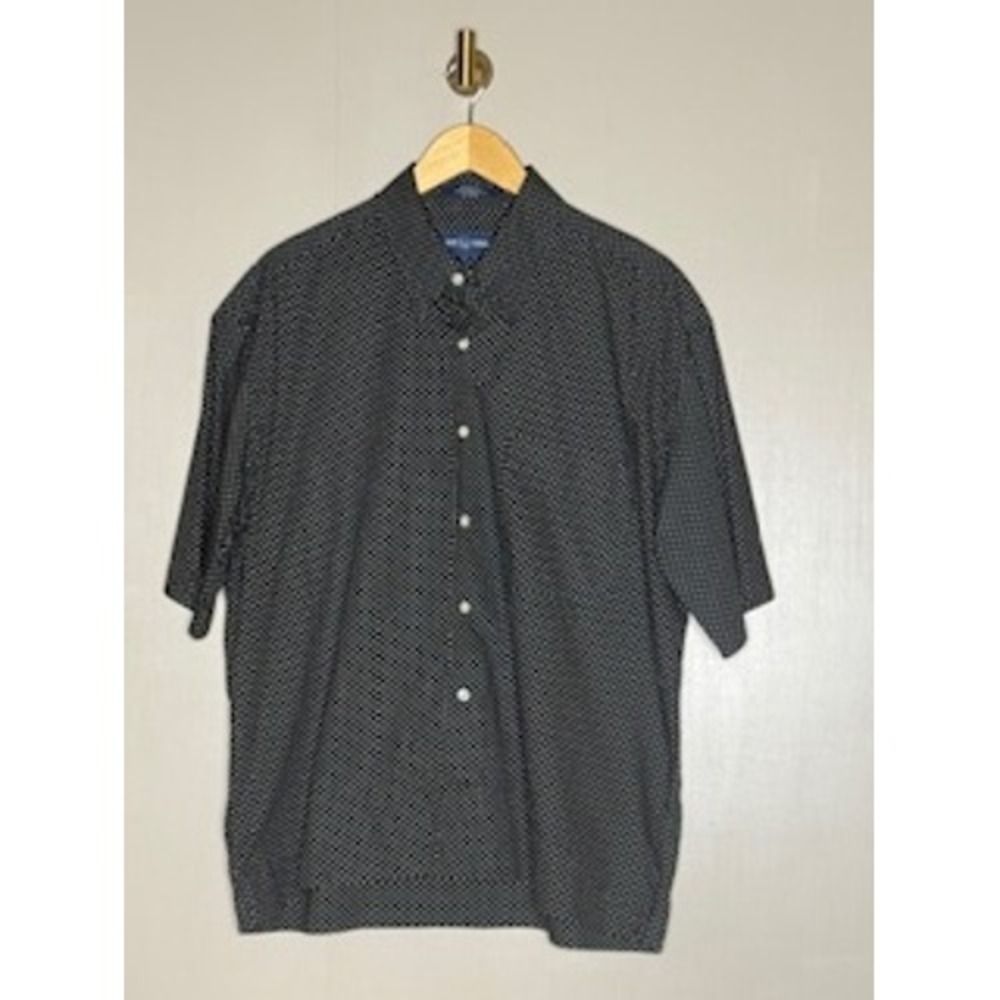 Alan Flusser Polka Dot Shirt L Black‎ White Cotton Button Up